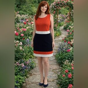 Vince Camino Colorblock Sleeveless Dress - Orange/Black/Cream Crew Neck Size 10